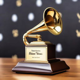 The name 'Victor Vience' engraved on a Grammy award