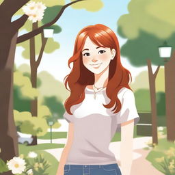 A detailed illustration of a girl with auburn hair