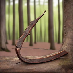 A beautifully hand-carved hunting bow with intricate details