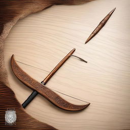 A beautifully hand-carved hunting bow and arrow set with intricate details