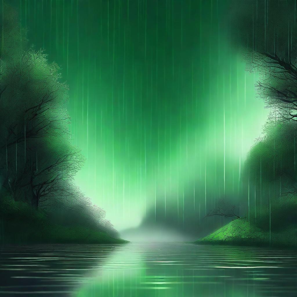 A completely dark background with green rain falling over a white gap