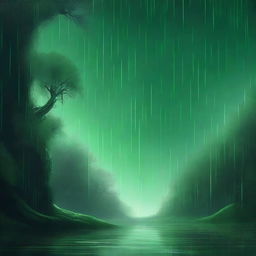 A completely dark background with green rain falling over a white gap