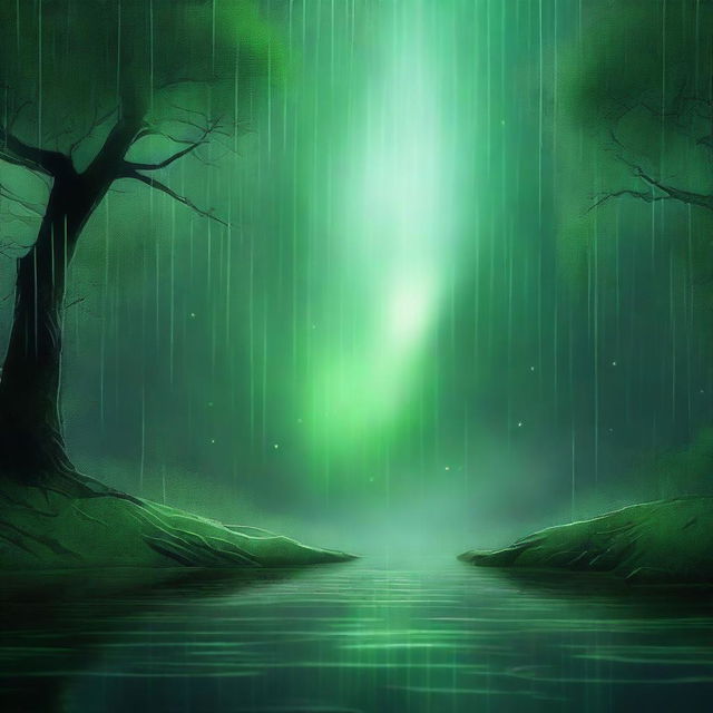 A completely dark background with green rain falling over a white gap