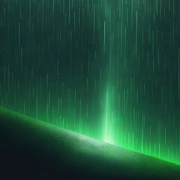 A top-down view of a completely dark background with green rain falling over a large white gap that separates the darkness