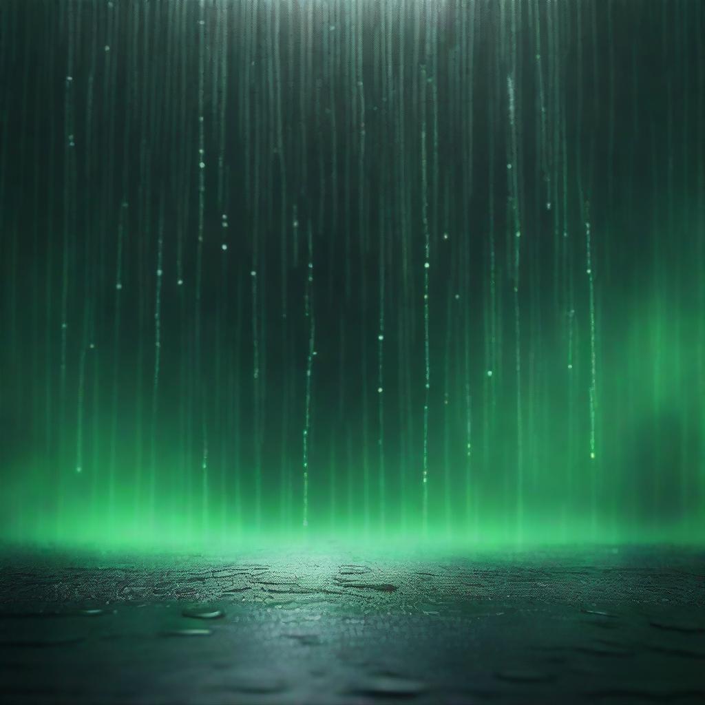 A top-down view of a completely dark background with green rain falling over a large white gap that separates the darkness