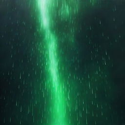 A top-down view of a completely dark background with green rain falling over a large white gap that separates the darkness