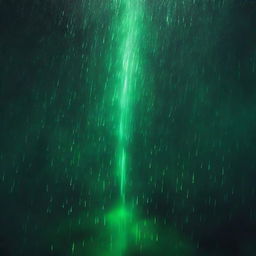 A top-down view of a completely dark background with green rain falling over a large white gap that separates the darkness