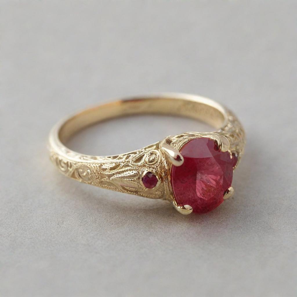 An exquisite ruby ring adorned with a name elegantly etched into the band.