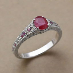 An exquisite ruby ring adorned with a name elegantly etched into the band.