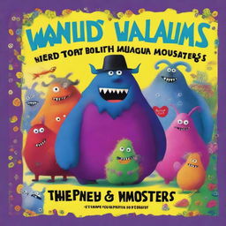 A detailed and imaginative book cover for a novel study of David Walliams' book titled 'The World's Worst Monsters'