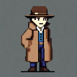 Create a pixel art sprite of a detective in a 16-bit style