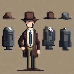 Create a pixel art sprite of a detective in a 16-bit style