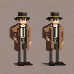 Create a pixel art sprite of a detective in a 16-bit style