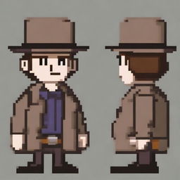 Create a pixel art sprite of a detective in a 16-bit style