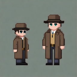 Create a 2D top-down pixel art sprite of an investigator in a 16-bit style