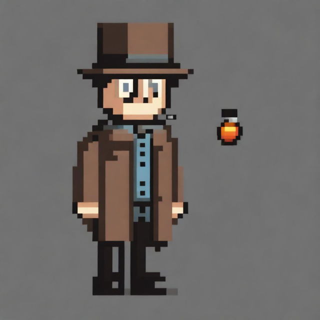 Create a 2D top-down pixel art sprite of an investigator in a 16-bit style