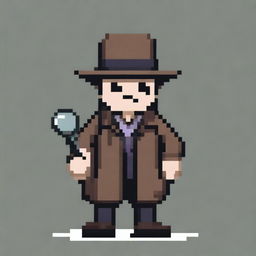 Create a 2D top-down pixel art sprite of an investigator in a 16-bit style