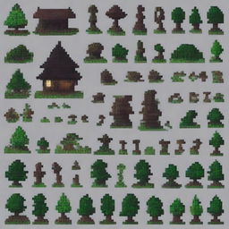 Create a top-down pixel art tileset in 16-bit style for a horror-themed game