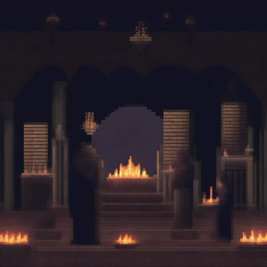 Create a 2D pixel art image depicting a ritual scene