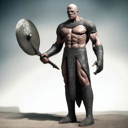 Create an image of a Goliath character who is very malnourished, skinny, bald, and lanky