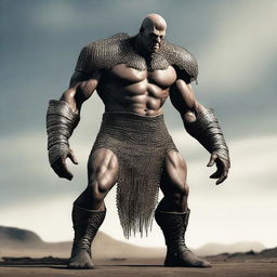 Create an image of a Goliath character who is very malnourished, skinny, bald, and lanky