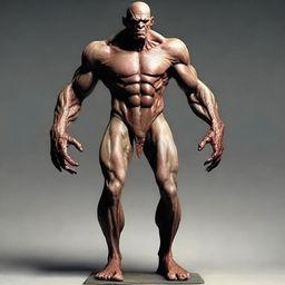 Create an image of a Goliath character who is very malnourished, skinny, bald, and lanky