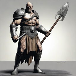 Create an image of a Goliath cleric character who is very malnourished, skinny, bald, and lanky