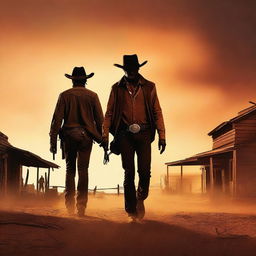 A dramatic book cover featuring two cowboys seeking revenge