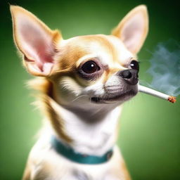 A realistic photograph of a chihuahua smoking a joint