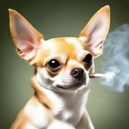 A realistic photograph of a chihuahua smoking a joint