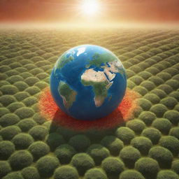 Illustrate a visual metaphor of Earth as a giant greenhouse bathed in sunshine and warmth. Show the gradual increase of greenhouse gases symbolized by additional blankets, resulting in trapped heat.