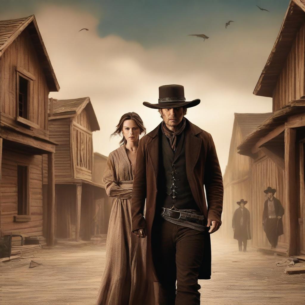 A fantasy storybook cover featuring a man and a woman seeking revenge in the old west for the death of their friend caused by the Black Death