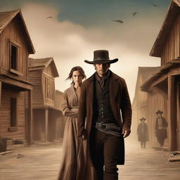 A fantasy storybook cover featuring a man and a woman seeking revenge in the old west for the death of their friend caused by the Black Death