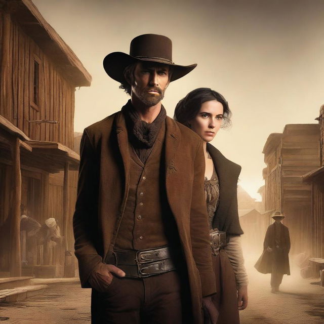 A fantasy storybook cover featuring a man and a woman seeking revenge in the old west for the death of their friend caused by the Black Death