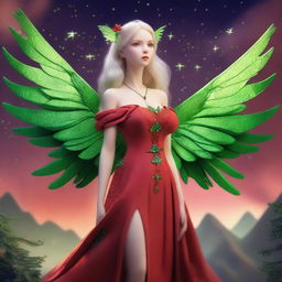 A beautiful fairy woman, 15cm tall, in DnD style with white skin, blonde hair, green eyes, green eagle wings, and mantis legs