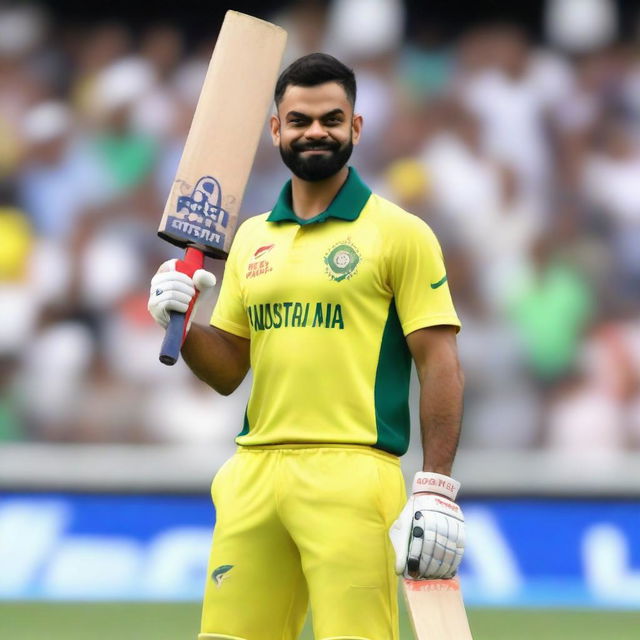 Virat Kohli, the renowned Indian cricketer, wearing an Australian Cricket Jersey