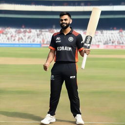 Virat Kohli, the famous Indian cricketer, wearing a Black Caps Cricket Jersey