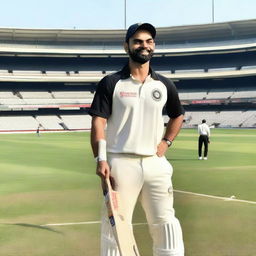 Virat Kohli, the famous Indian cricketer, wearing a Black Caps Cricket Jersey