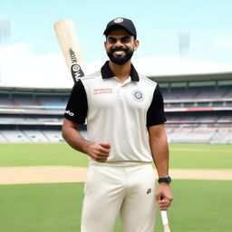 Virat Kohli, the famous Indian cricketer, wearing a Black Caps Cricket Jersey