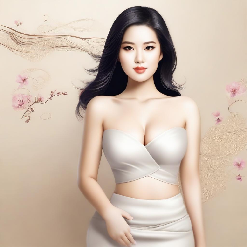 Create an image of a slim, curvy Asian woman