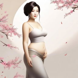 Create an image of a slim, curvy Asian woman