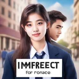 Create a book cover for a teen romance novel titled 'Imperfect Romance' by rn