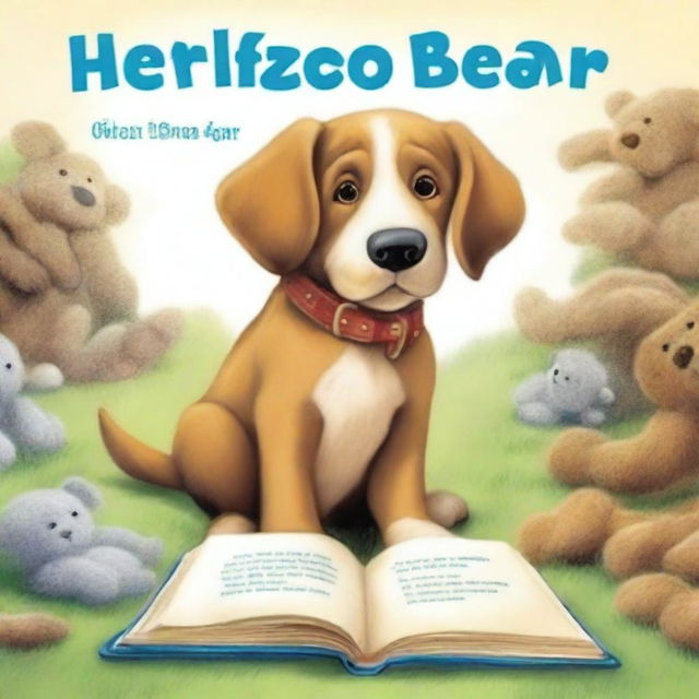 A realistic book cover illustration featuring a dog searching for its lost teddy bear