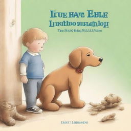 A realistic book cover illustration featuring a dog searching for its lost teddy bear