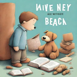 A realistic book cover illustration featuring a dog searching for its lost teddy bear