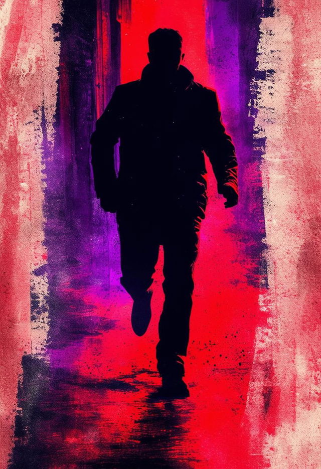 Design a visually stunning, abstract book cover for the murder mystery 'Who did it' by Toni J, featuring the shadow of a man scurrying away against a dark, moody background with hints of red, black, and purple