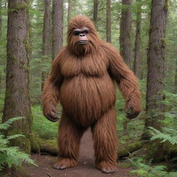 Draw Sassy the Sasquatch, a humorous cartoon character from 'The Big Lez Show', in a lush forest setting