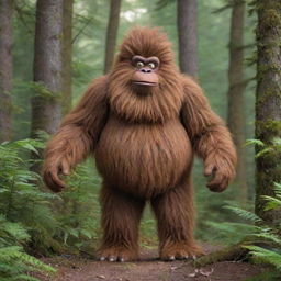 Draw Sassy the Sasquatch, a humorous cartoon character from 'The Big Lez Show', in a lush forest setting