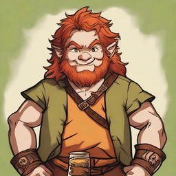 In a realm akin to Dungeons and Dragons, a stout halfling barbarian, standing less than 3 feet tall, defies expectations with auburn hair and a face scarred by battles and revelry