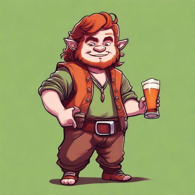 In a realm akin to Dungeons and Dragons, a stout halfling barbarian, standing less than 3 feet tall, defies expectations with auburn hair and a face scarred by battles and revelry